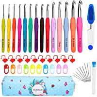 SAIBANGZI Agujas De Ganchillo 14Pcs Kit Crochet Ergonómicos Antideslizante Mangos De Goma con Bolsa Almacenamiento para…